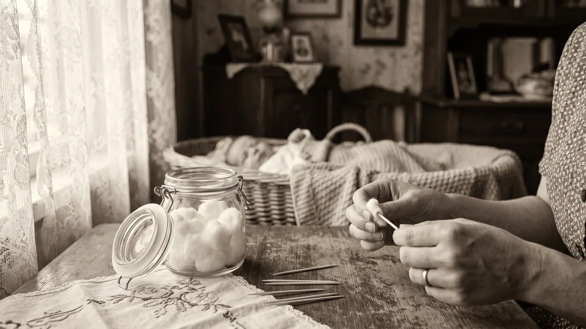 ¿Es malo usar cotonetes? Cómo limpiar tus oídos correctamente 5 Recreación del origen del cotonete en 1923: algodón enrollado a mano sobre un palillo de madera